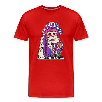 POP-ART COMIC TATTOO GIRL LIKE I CARE? - Men's Premium Organic T-Shirt - red - Front - Damien (186cm)