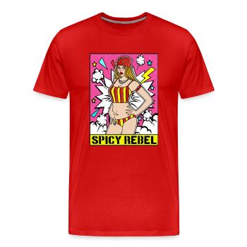 Pop-ART érotique SEXY COMIC GIRL SPICY REBEL - T-shirt bio Premium Homme - rouge - Devant - Damien (186cm)