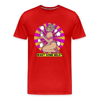 EROTIC POP-ART ARTWORK SEXY COMIC GIRL MILK - Men's Premium Organic T-Shirt - red - Front - Damien (186cm)