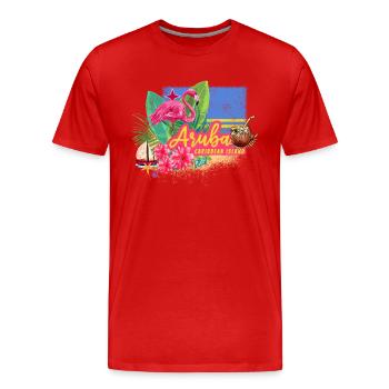 Aruba Retro Karibik Insel mit Flamingo Vintage - Männer Premium Bio T-Shirt - Rot - Vorne - Damien (186cm)