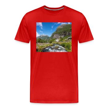 Geiranger panorama Storseterfossen Norway - Men's Premium Organic T-Shirt - red - Front - Damien (186cm)