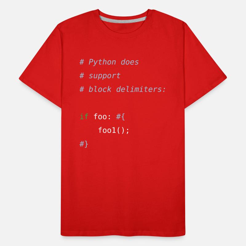 Code Python | Délimiteurs de blocs Humour du programmeur T-shirt bio Premium Homme