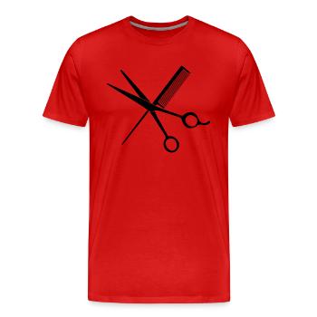 T-shirt de coiffeur élégant : ciseaux et peigne - T-shirt bio Premium Homme - rouge - Devant - Damien (186cm)