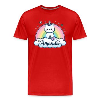 Amanda Nom Prénom Chat licorne - T-shirt bio Premium Homme - rouge - Devant - Damien (186cm)
