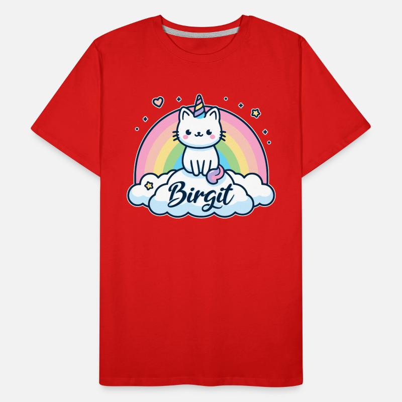 Birgit Nom Prénom Licorne Chat T-shirt bio Premium Homme