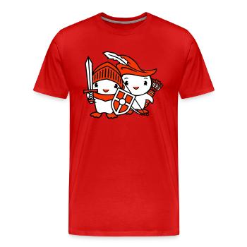 2 Enten Ritter Bogenschütze Schwert Schild Kämpfer - Männer Premium Bio T-Shirt - Rot - Vorne - Damien (186cm)