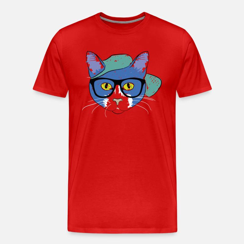 Blaue Katze mit Cap - Männer Premium Bio T-Shirt - Rot