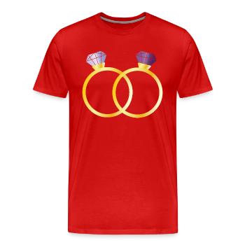 Deux bagues avec diamants violets - T-shirt bio Premium Homme - rouge - Devant - Damien (186cm)