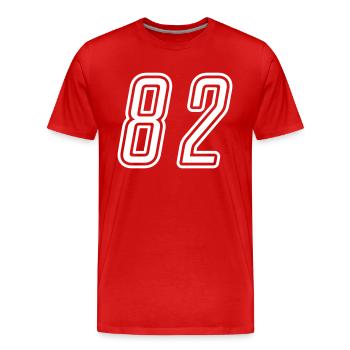 82 Numéro de numéro - T-shirt bio Premium Homme - rouge - Devant - Damien (186cm)