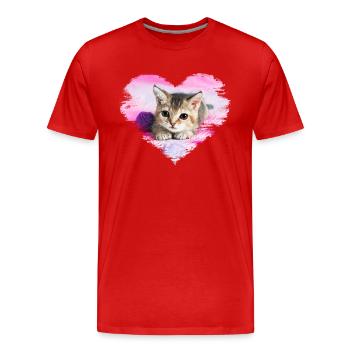 doux chaton dans un cœur - T-shirt bio Premium Homme - rouge - Devant - Damien (186cm)