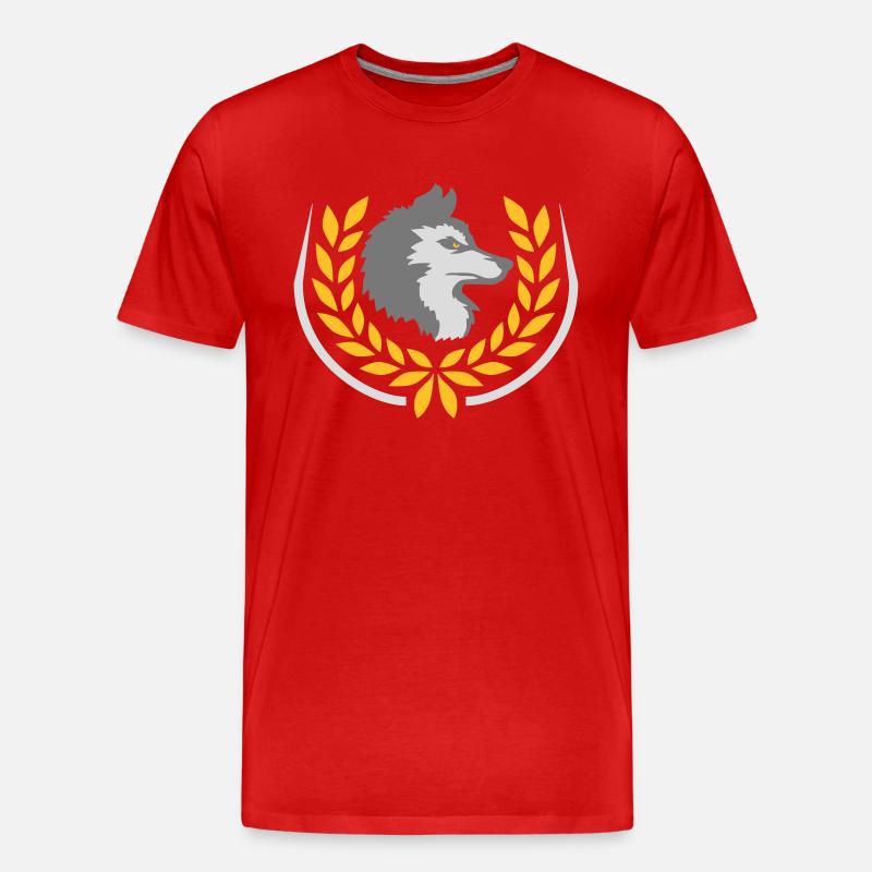 Lorbeerkranz Böser Wolf Logo - Männer Premium Bio T-Shirt - Rot