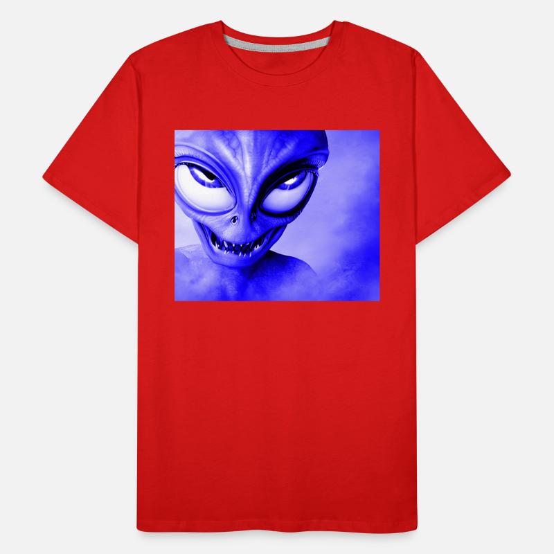 Alien with Sharp Teeth Design - Blue Men's Premium Organic T-Shirt