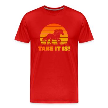 Take It Is! Icelandic Horse Motif Sunset - Men's Premium Organic T-Shirt - red - Front - Damien (186cm)