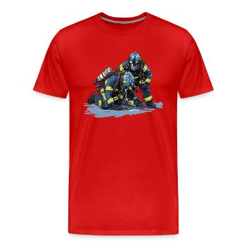 Pompier en action - Héros - T-shirt bio Premium Homme - rouge - Devant - Damien (186cm)