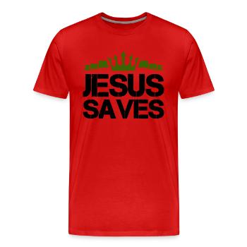 jesus saves - Men's Premium Organic T-Shirt - red - Front - Damien (186cm)