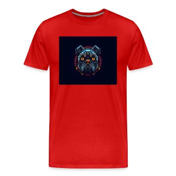 dog with glasses sticker - T-shirt bio Premium Homme - rouge - Devant - Damien (186cm)