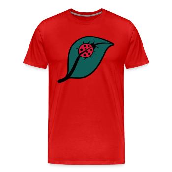Petite coccinelle sur un dessin de la feuille - T-shirt bio Premium Homme - rouge - Devant - Damien (186cm)