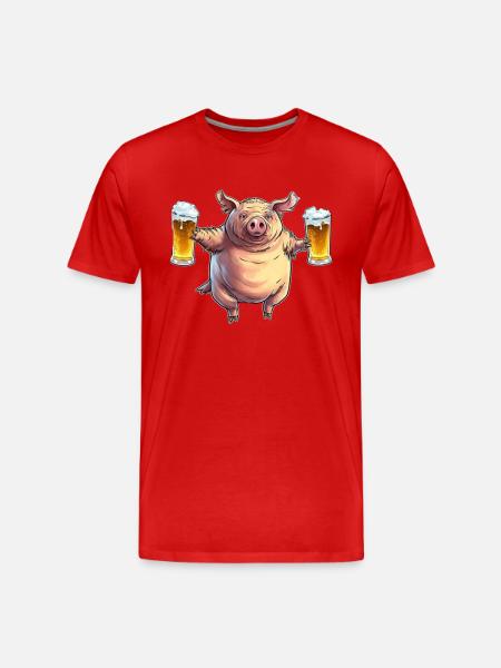 Sjov fed gris med øl - Herre Premium T-shirt økologisk - rød