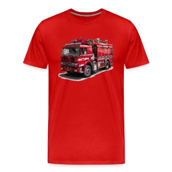 Mit dem Feuerwehrauto Brände bekämpfen - Männer Premium Bio T-Shirt - Rot - Vorne - Damien (186cm)