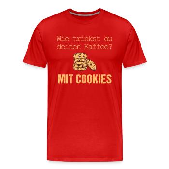 Kaffee nur mit Cookies - Männer Premium Bio T-Shirt - Rot - Vorne - Damien (186cm)