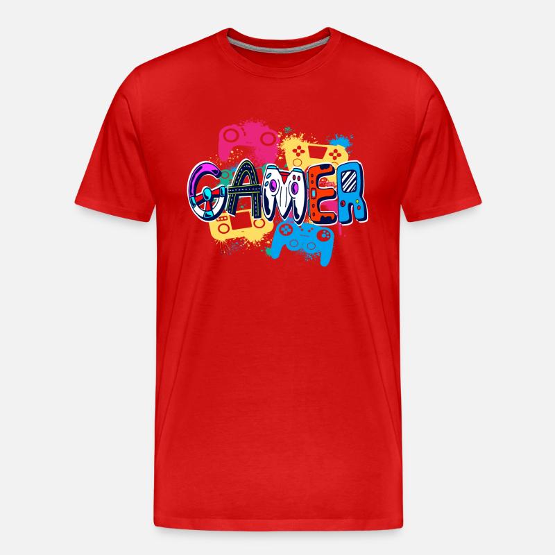Bunter Gamer Controller Kunststil Poster - Männer Premium Bio T-Shirt - Rot