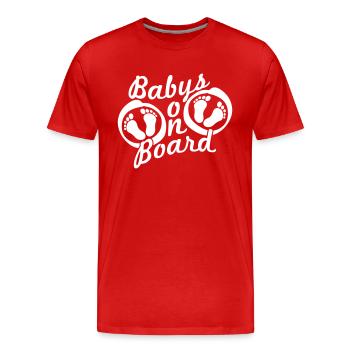 Bébés à bord de 2 jumelles enceintes, pieds du ventre - T-shirt bio Premium Homme - rouge - Devant - Damien (186cm)