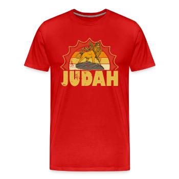 Löwe Judah Juda Rastafari Reggae Christentum Rasta - Männer Premium Bio T-Shirt - Rot - Vorne - Damien (186cm)