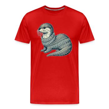 Knitted Otter - Männer Premium Bio T-Shirt - Rot - Vorne - Damien (186cm)