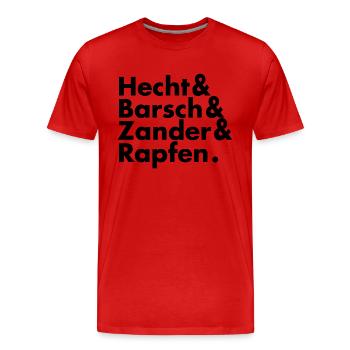 Pike, perch, zander, asp, black typo - Men's Premium Organic T-Shirt - red - Front - Damien (186cm)