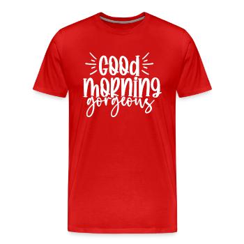 Good Morning Bath Font - Men's Premium Organic T-Shirt - red - Front - Damien (186cm)