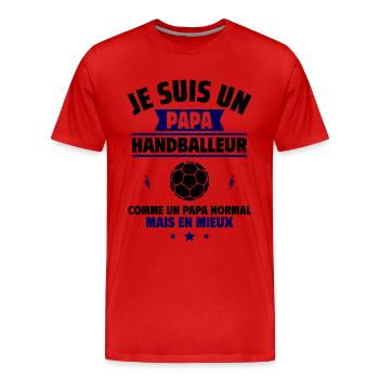 Cadeau fête des pères, Papa handballeur au top - T-shirt bio Premium Homme - rouge - Devant - Damien (186cm)