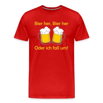 Bienen hier, Bienen hier - oder ich fall um! - Männer Premium Bio T-Shirt - Rot - Vorne - Damien (186cm)