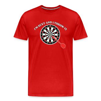 Fléchette je suis sexy et je le jette cadeau en disant - T-shirt bio Premium Homme - rouge - Devant - Damien (186cm)