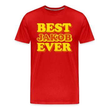 Jakob First Name Funny Gift - Men's Premium Organic T-Shirt - red - Front - Damien (186cm)