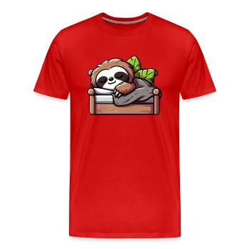 Paresseux détendu - Une sieste confortable et douillette - T-shirt bio Premium Homme - rouge - Devant - Damien (186cm)