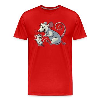 Rattenmama mit herumtollendem Kind - Männer Premium Bio T-Shirt - Rot - Vorne - Damien (186cm)