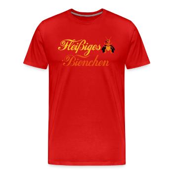 Fleißiges-Bienchen + Biene seitlich - Männer Premium Bio T-Shirt - Rot - Vorne - Damien (186cm)