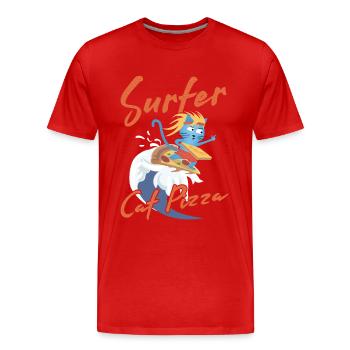 Surfer Cat Pizza - Lustige Katzen - Männer Premium Bio T-Shirt - Rot - Vorne - Damien (186cm)