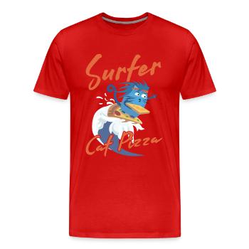 Surfer Cat Pizza - Lustige Katzen - Männer Premium Bio T-Shirt - Rot - Vorne - Damien (186cm)