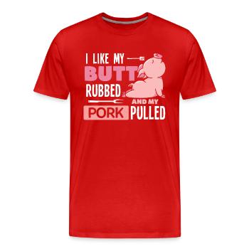 Pulled Pork - Lustiges Grillen Smoker - Männer Premium Bio T-Shirt - Rot - Vorne - Damien (186cm)