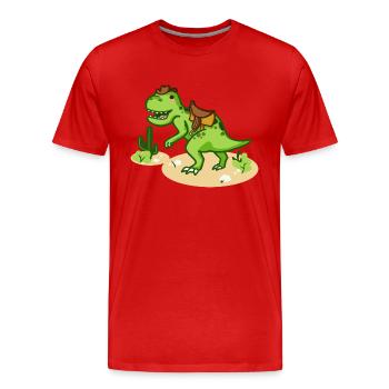 Cowboy T-Rex mit kleinem Hut und Sattel - Männer Premium Bio T-Shirt - Rot - Vorne - Damien (186cm)