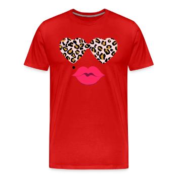 Leopardenbrille mit Lippen - Männer Premium Bio T-Shirt - Rot - Vorne - Damien (186cm)