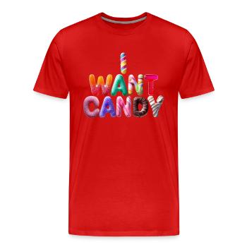 Je veux des bonbons - T-shirt bio Premium Homme - rouge - Devant - Damien (186cm)