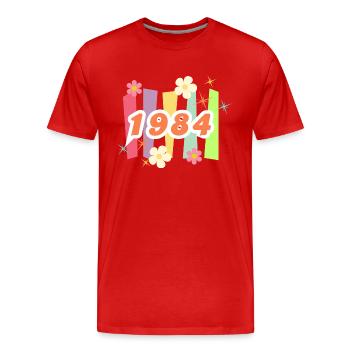 1984 Retro Flowers and Stripes - Men's Premium Organic T-Shirt - red - Front - Damien (186cm)