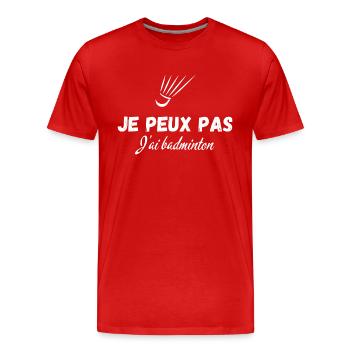 Ich kann nicht Badminton haben - Männer Premium Bio T-Shirt - Rot - Vorne - Damien (186cm)