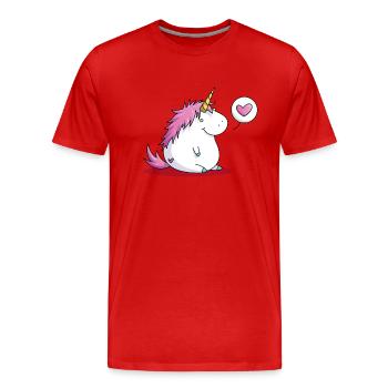 Licorne épais avec coeur - T-shirt bio Premium Homme - rouge - Devant - Damien (186cm)