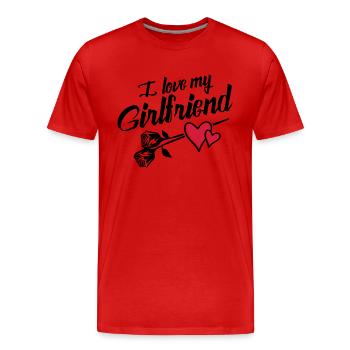 i love my girlfriend - Männer Premium Bio T-Shirt - Rot - Vorne - Damien (186cm)