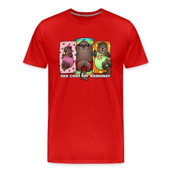 Tazz Talks | Zu kühl für den Sommer - Männer Premium Bio T-Shirt - Rot - Vorne - Damien (186cm)