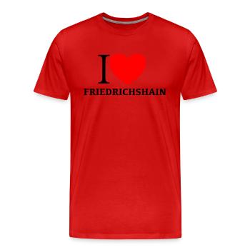 I LOVE FRIEDRICHSHAIN - Männer Premium Bio T-Shirt - Rot - Vorne - Damien (186cm)