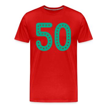 50 YEARS. 50th ANNIVERSARY. ANNIVERSARY 50 YEARS. 50 - Men's Premium Organic T-Shirt - red - Front - Damien (186cm)